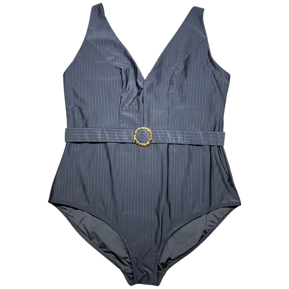 CITY CHIC COLLECTIVE Java White Stripes Women's Large Bathing Swim Suit